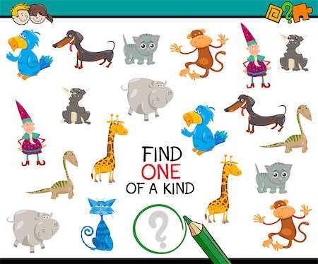 simsearch:400-08917554,k - Cartoon Illustration of Educational Activity of Finding One of a Kind for Kids Stockbilder - Microstock & Abonnement, Bildnummer: 400-08917901