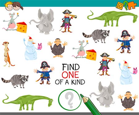 simsearch:400-08917554,k - Cartoon Illustration of Educational Game of Finding One of a Kind for Children Stockbilder - Microstock & Abonnement, Bildnummer: 400-08917911