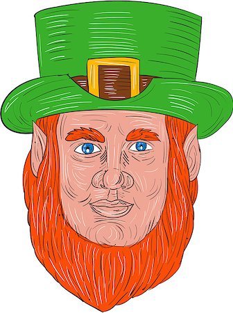 simsearch:400-08917792,k - Drawing sketch style illustration of a leprechaun head viewed from front set on isolated white background. Photographie de stock - Aubaine LD & Abonnement, Code: 400-08918020