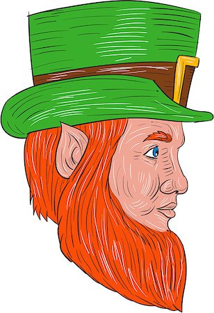 simsearch:400-08917792,k - Drawing sketch style illustration of a leprechaun head viewed from the side set on isolated white background. Photographie de stock - Aubaine LD & Abonnement, Code: 400-08918021