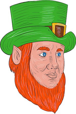 simsearch:400-08917363,k - Drawing sketch style illustration of a leprechaun head looking to the side in a three quarter view set on isolated white background. Stock Photo - Budget Royalty-Free & Subscription, Code: 400-08918022