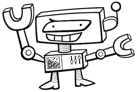 Black and White Cartoon Illustration of Funny Robot Science Fiction Character Coloring Page Stock Photo - Budget Royalty-Free & Subscription, Code: 400-08918202