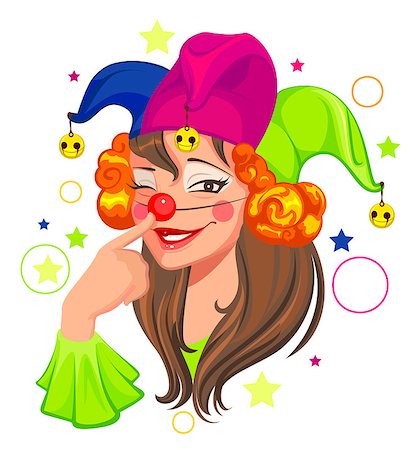 Fools Day woman clown. Isolated on white vector cartoon illustration Stock Photo - Budget Royalty-Free & Subscription, Code: 400-08918270