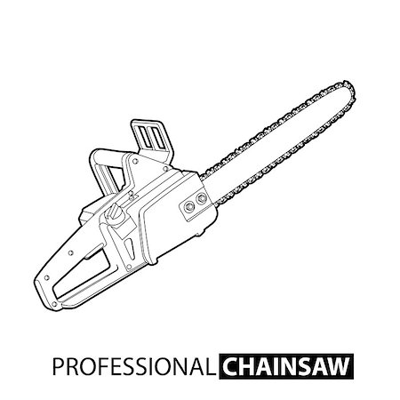 simsearch:400-04364349,k - Outline chainsaw on white background Stock Photo - Budget Royalty-Free & Subscription, Code: 400-08918339