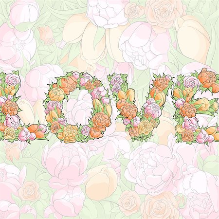 peony art - Romantic bright word Love from flowers Stock Photo - Budget Royalty-Free & Subscription, Code: 400-08918347