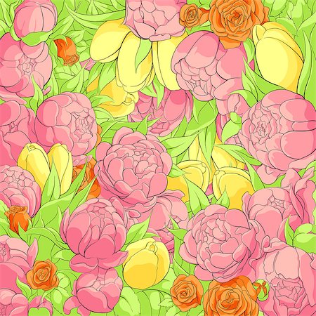 peony art - Bright floral background with peonies, roses and tulips Stock Photo - Budget Royalty-Free & Subscription, Code: 400-08918348