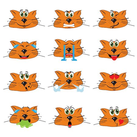 Cat Emojis Set of Emoticons Icons Isolated. Vector Illustration On White Background Stock Photo - Budget Royalty-Free & Subscription, Code: 400-08918374