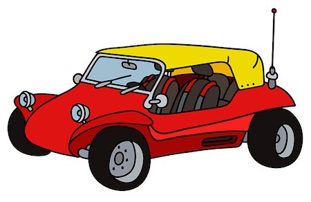 funny convertible car image - Hand drawing of a red dune buggy with the yellow roof - not a real model Stock Photo - Budget Royalty-Free & Subscription, Code: 400-08918427