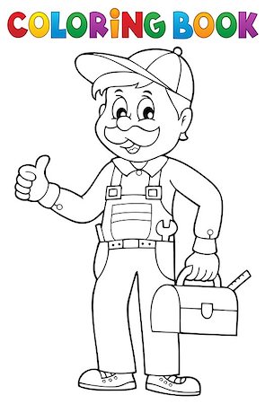 simsearch:400-09152818,k - Coloring book happy plumber - eps10 vector illustration. Stock Photo - Budget Royalty-Free & Subscription, Code: 400-08918465