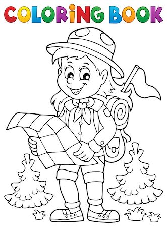 Coloring book scout girl theme 2 - eps10 vector illustration. Stock Photo - Budget Royalty-Free & Subscription, Code: 400-08918469