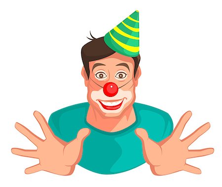 Young fun man head clown. Isolated on white vector cartoon illustration Stock Photo - Budget Royalty-Free & Subscription, Code: 400-08918517