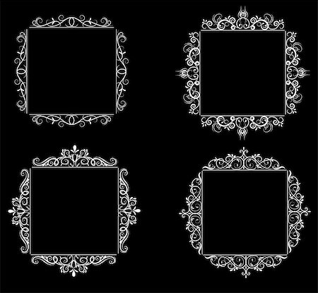 simsearch:400-06554325,k - Vintage baroque swirl frame black and white set isolated vector Fotografie stock - Microstock e Abbonamento, Codice: 400-08918546