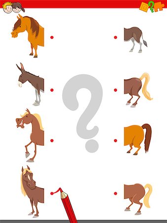 Cartoon Illustration of Educational Matching Halves Game with Horses and Donkey Farm Animal Characters Stock Photo - Budget Royalty-Free & Subscription, Code: 400-08918575