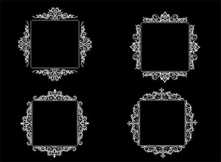 simsearch:400-06554325,k - Vintage baroque swirl frame black and white set isolated vector Fotografie stock - Microstock e Abbonamento, Codice: 400-08918606