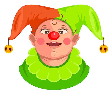Funny baby clown head. Isolated on white vector cartoon illustration Stock Photo - Budget Royalty-Free & Subscription, Code: 400-08918623
