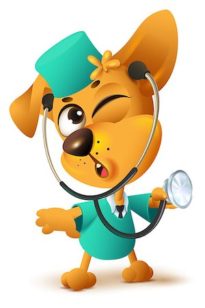 simsearch:400-08372788,k - Yellow dog doctor vet keeps stethoscope. Isolated on white fun vector cartoon illustration Stock Photo - Budget Royalty-Free & Subscription, Code: 400-08918635