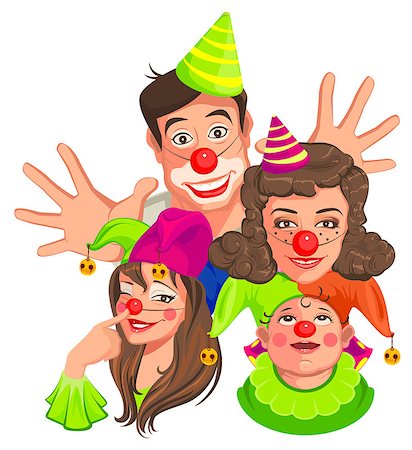 simsearch:400-08199902,k - Family of clowns. Dad, Mom, Daughter, Son. Isolated on white vector cartoon illustration Stock Photo - Budget Royalty-Free & Subscription, Code: 400-08918630