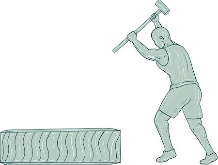 simsearch:400-08920013,k - Drawing sketch style illustration of an athlete working out holding sledgehammer striking tire viewed from the side set on isolated white background. Foto de stock - Royalty-Free Super Valor e Assinatura, Número: 400-08918641