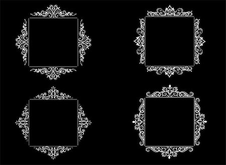 simsearch:400-06554325,k - Vintage baroque swirl frame black and white set isolated vector Fotografie stock - Microstock e Abbonamento, Codice: 400-08918707