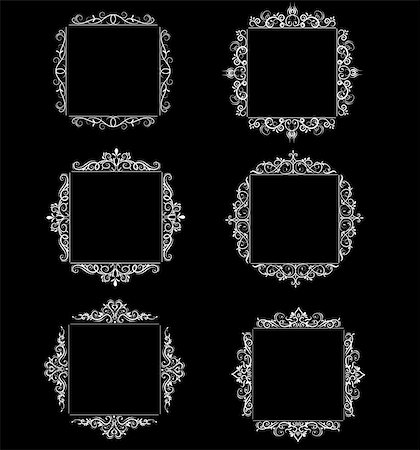 simsearch:400-06554325,k - Vintage baroque swirl frame black and white set isolated vector Fotografie stock - Microstock e Abbonamento, Codice: 400-08918708