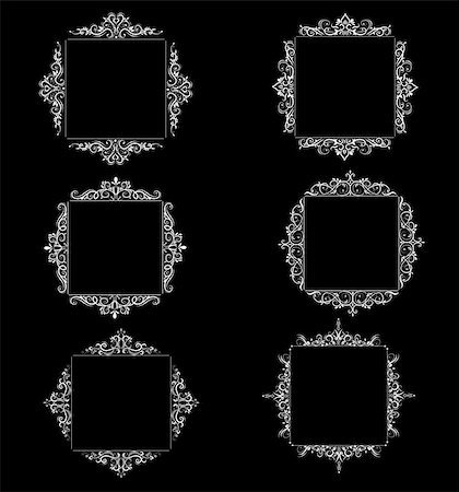 simsearch:400-06554325,k - Vintage baroque swirl frame black and white set isolated vector Fotografie stock - Microstock e Abbonamento, Codice: 400-08918709