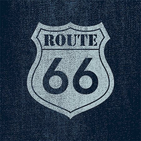 simsearch:400-05714567,k - Denim Route 66 - Vintage roadsign illustration Photographie de stock - Aubaine LD & Abonnement, Code: 400-08918702