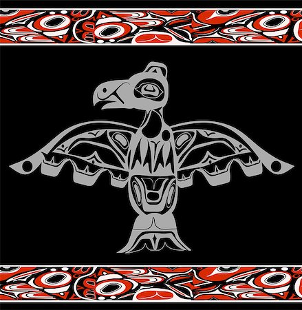 falcon bird symbol wings - totem bird indigenous art stylization on black background with native ornament Stock Photo - Budget Royalty-Free & Subscription, Code: 400-08918714