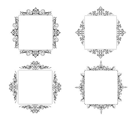 simsearch:400-06554325,k - Vintage baroque swirl frame black and white set isolated vector Fotografie stock - Microstock e Abbonamento, Codice: 400-08918715