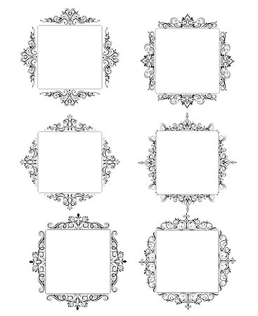 simsearch:400-06554325,k - Vintage baroque swirl frame black and white set isolated vector Fotografie stock - Microstock e Abbonamento, Codice: 400-08918710