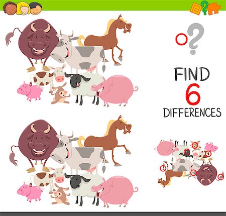 simsearch:400-08916719,k - Cartoon Illustration of Finding the Differences Educational Game for Children with Farm Animals Characters Stock Photo - Budget Royalty-Free & Subscription, Code: 400-08918724