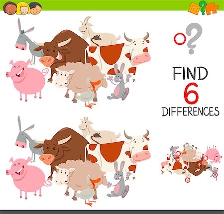 simsearch:400-08916719,k - Cartoon Illustration of Finding the Differences Educational Game for Children with Farm Animal Characters Stock Photo - Budget Royalty-Free & Subscription, Code: 400-08918723