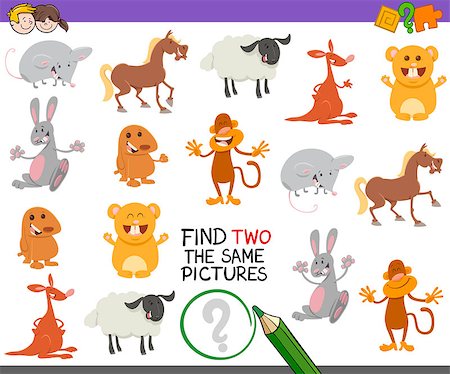 simsearch:400-08917554,k - Cartoon Illustration of Looking for Two Identical Pictures Educational Game for Kids Photographie de stock - Aubaine LD & Abonnement, Code: 400-08918739