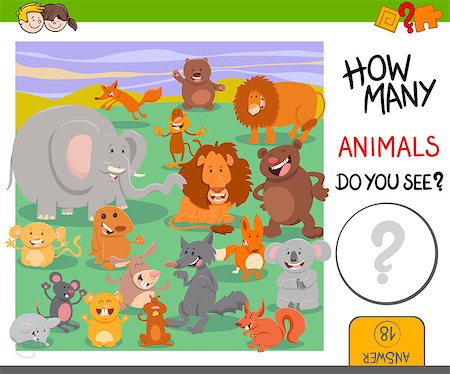 simsearch:400-09092454,k - Cartoon Illustration of Educational Counting Activity Game for Children with Cute Animal Characters Stockbilder - Microstock & Abonnement, Bildnummer: 400-08918748