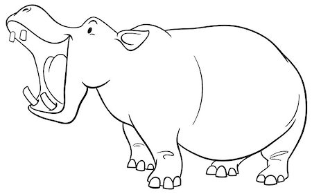 simsearch:400-09113279,k - Black and White Cartoon Illustration of Hippopotamus Wild Animal Character Coloring Page Stock Photo - Budget Royalty-Free & Subscription, Code: 400-08918742