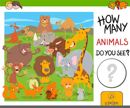 simsearch:400-09092454,k - Cartoon Illustration of Educational Counting Activity for Children with Cute Animal Characters Stockbilder - Microstock & Abonnement, Bildnummer: 400-08918743