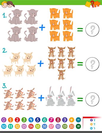 simsearch:400-08919841,k - Cartoon Illustration of Educational Mathematical Addition Activity Game for Children with Cute Animals Stockbilder - Microstock & Abonnement, Bildnummer: 400-08918765