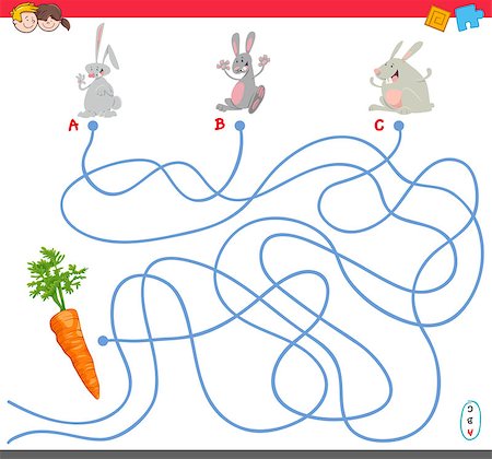 simsearch:400-08973723,k - Cartoon Illustration of Paths or Maze Puzzle Activity Game with Rabbit Characters Foto de stock - Royalty-Free Super Valor e Assinatura, Número: 400-08918767