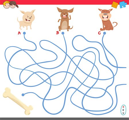 simsearch:400-08973723,k - Cartoon Illustration of Paths or Maze Puzzle Activity Game with Puppy Characters and Dog Bone Foto de stock - Royalty-Free Super Valor e Assinatura, Número: 400-08918769