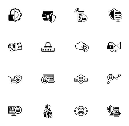 simsearch:400-08919372,k - Security and Protection Icons Set. Isolated Illustration. App Symbol or UI element. Wallet protection and mobile security symbol, secure mail symbol, password protection and private security symbol. Stock Photo - Budget Royalty-Free & Subscription, Code: 400-08918788