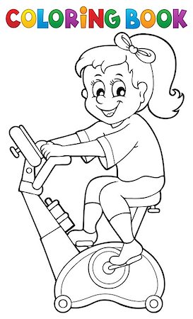 draw bike with people - Coloring book girl exercising 2 - eps10 vector illustration. Stock Photo - Budget Royalty-Free & Subscription, Code: 400-08918909