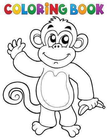 simsearch:400-06749067,k - Coloring book monkey theme 3 - eps10 vector illustration. Photographie de stock - Aubaine LD & Abonnement, Code: 400-08918914