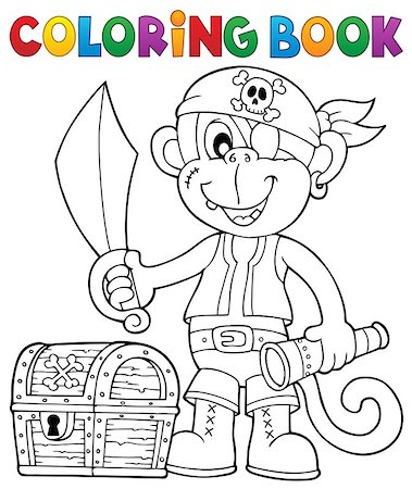 earring drawing - Coloring book pirate monkey image 2 - eps10 vector illustration. Photographie de stock - Aubaine LD & Abonnement, Code: 400-08918916