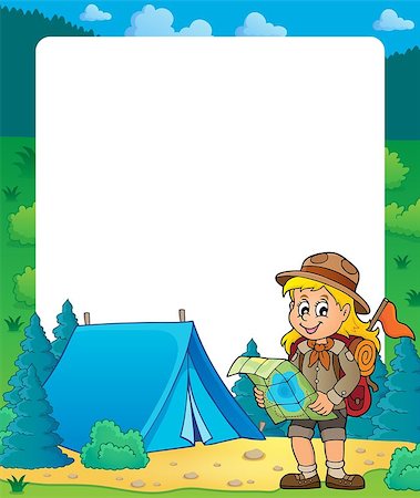 simsearch:400-08918506,k - Summer frame with scout girl theme 2 - eps10 vector illustration. Stock Photo - Budget Royalty-Free & Subscription, Code: 400-08918951