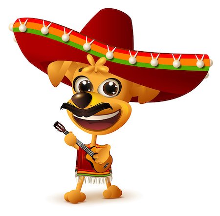 simsearch:400-04837520,k - Mexican dog in sombrero plays guitar. Isolated on white vector illustration Stock Photo - Budget Royalty-Free & Subscription, Code: 400-08918953