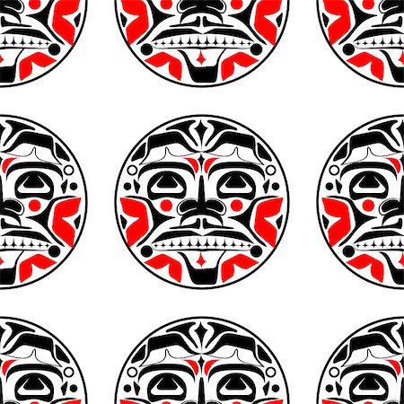Vector illustration of the sun symbol. Modern stylization of North American and Canadian native art in black and red with native ornament seamless pattern Stockbilder - Microstock & Abonnement, Bildnummer: 400-08919013