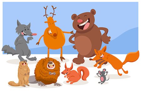 Cartoon Illustration of Cute Wild Animal Characters Group Stock Photo - Budget Royalty-Free & Subscription, Code: 400-08919046