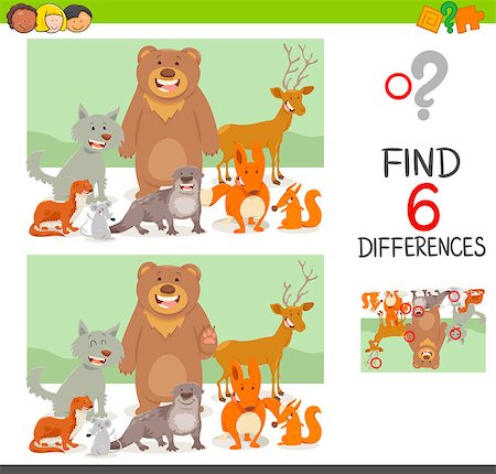 Cartoon Illustration of Finding the Differences Educational Game for Children with Forest Animal Characters Stock Photo - Budget Royalty-Free & Subscription, Code: 400-08919041