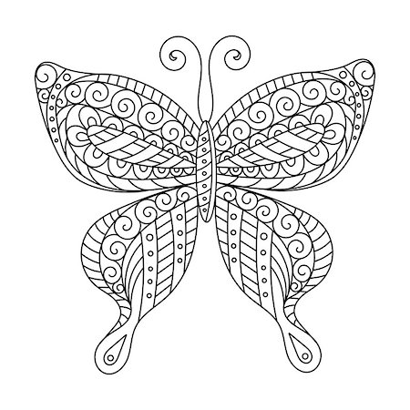 flowers sketch for coloring - Coloring book for adult and older children. Coloring page. Outline drawing. Decorative butterfly silhouette Stock Photo - Budget Royalty-Free & Subscription, Code: 400-08919146