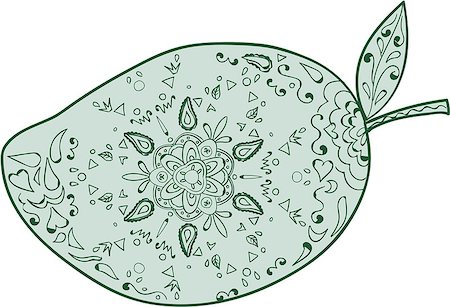 fruit artworks pattern - Mandala style illustration of  a green mango, a juicy tropical stone fruit drupe belonging to the genus Mangifera set on isolated white background. Stock Photo - Budget Royalty-Free & Subscription, Code: 400-08919273
