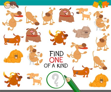 simsearch:400-08917554,k - Cartoon Illustration of Find One of a Kind Educational Activity Game for Preschool Kids with Dogs Photographie de stock - Aubaine LD & Abonnement, Code: 400-08919319